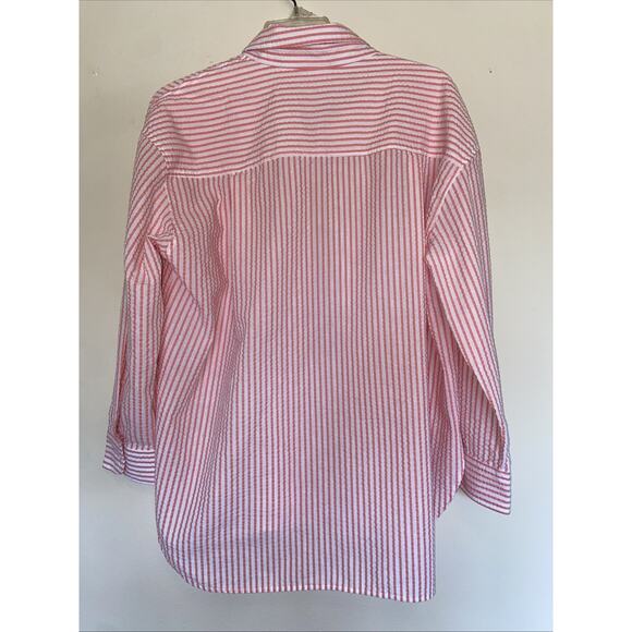 Time & Tru Maternity Coral White‎ Seersucker Striped Button Up Shirt XL 16-18 - Picture 4 of 6